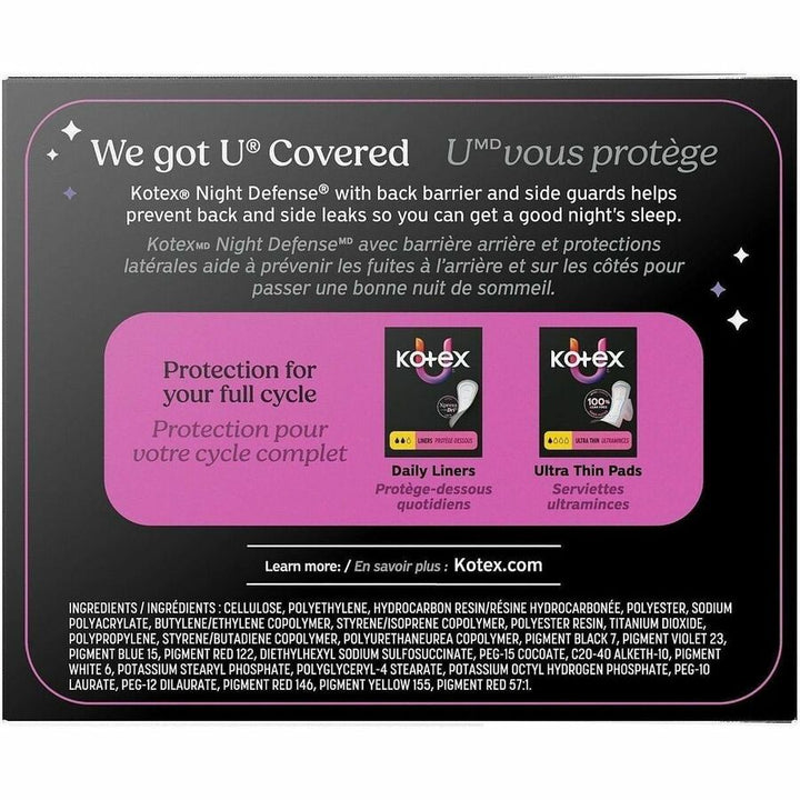 Image of U by Kotex 58229 Ultra Thin Overnight Pads, With Wings, Overnight, Absorbent, Anti-leak, Hypoallergenic, Chlorine-free, 16 / Box