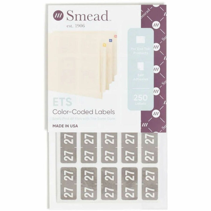 Image of Smead 67927 ETS Color-Coded Year Labels, 27, 1/2" H x 5/64" Width, Gray, Paper, Laminated, 1 Pack