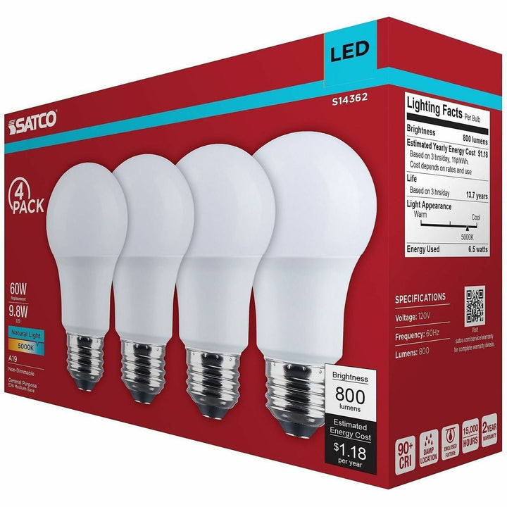 Image of Satco S14362 9.8W A19 LED Frosted Bulbs