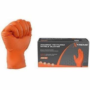 Image of Ammex XODN48100 Xtreme Industrial Orange Powder-Free Nitrile Gloves