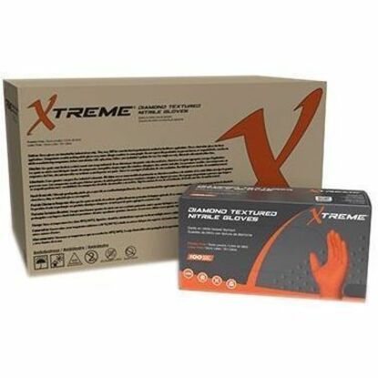 Image of Ammex XODN49100 Xtreme Industrial Orange Powder-Free Nitrile Gloves