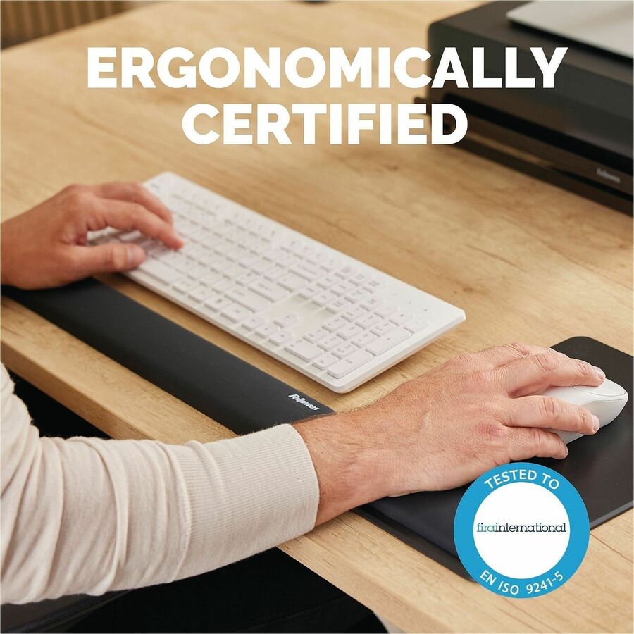 Image of Fellowes 100145415 Breyta Keyboard Wrist Rest, Black, 0.68" H x 2.36" W x 18.50" Depth, Black, Dust Resistant, Keyboard, Retail
