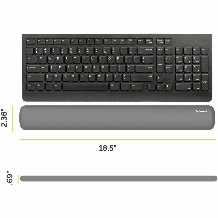 Image of Fellowes 100145416 Breyta Keyboard Wrist Rest, Grey, 0.68" H x 2.36" W x 18.50" Depth, Gray, Dust Resistant, Keyboard, Retail