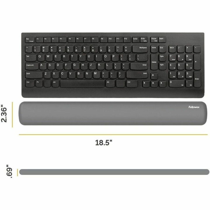 Image of Fellowes 100145416 Breyta Keyboard Wrist Rest, Grey, 0.68" H x 2.36" W x 18.50" Depth, Gray, Dust Resistant, Keyboard, Retail