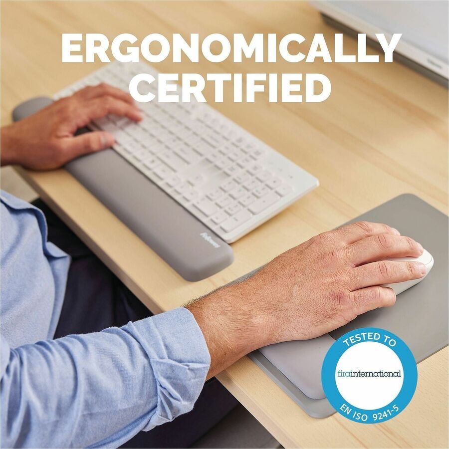 Image of Fellowes 100145416 Breyta Keyboard Wrist Rest, Grey, 0.68" H x 2.36" W x 18.50" Depth, Gray, Dust Resistant, Keyboard, Retail