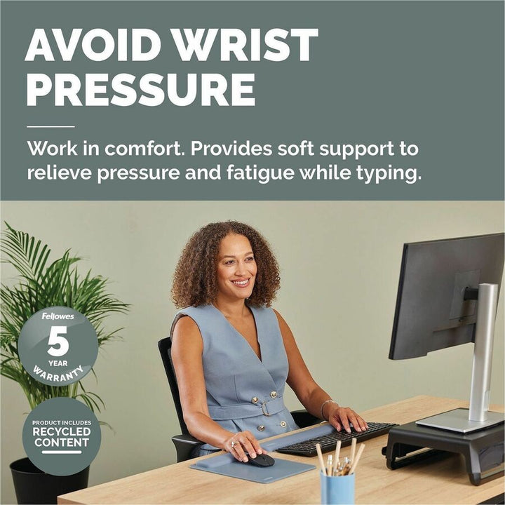 Image of Fellowes 100145417 Breyta Keyboard Wrist Rest, Blue, 0.68" H x 2.36" W x 18.50" Depth, Blue, Dust Resistant, Keyboard, Retail
