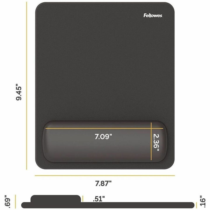 Image of Fellowes 100145418 Breyta Mousepad Wrist Rest, Black, 0.68" H x 7.87" W x 9.44" Depth, Black, Dust Resistant, Mouse, Retail