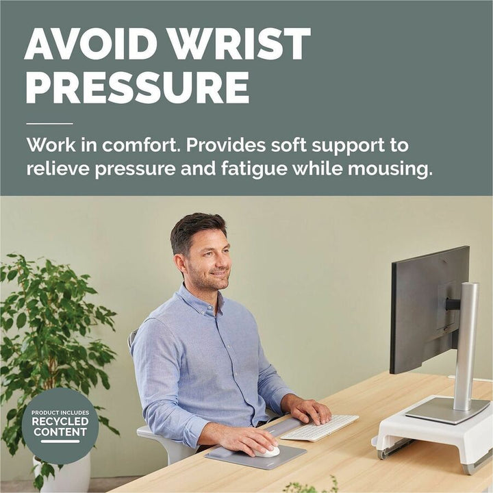 Image of Fellowes 100145420 Breyta Mousepad Wrist Rest, Gray, 0.68" H x 7.87" W x 9.44" Depth, Gray, Dust Resistant, Mouse, Retail