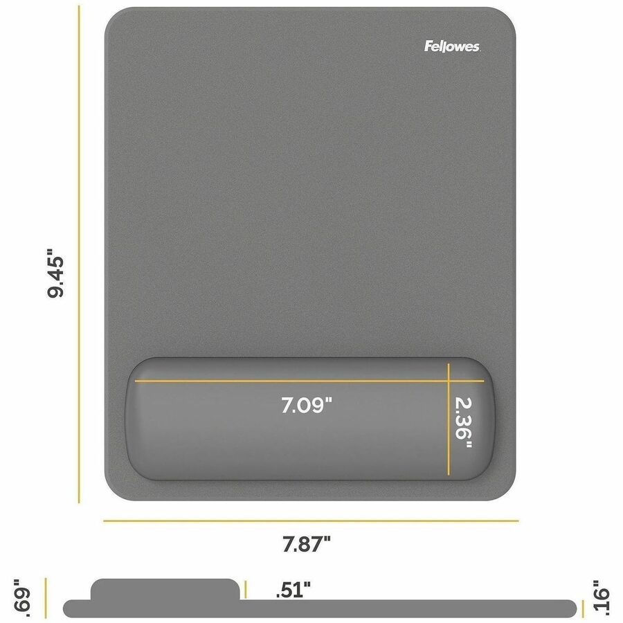 Image of Fellowes 100145420 Breyta Mousepad Wrist Rest, Gray, 0.68" H x 7.87" W x 9.44" Depth, Gray, Dust Resistant, Mouse, Retail