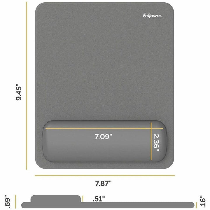 Image of Fellowes 100145420 Breyta Mousepad Wrist Rest, Gray, 0.68" H x 7.87" W x 9.44" Depth, Gray, Dust Resistant, Mouse, Retail