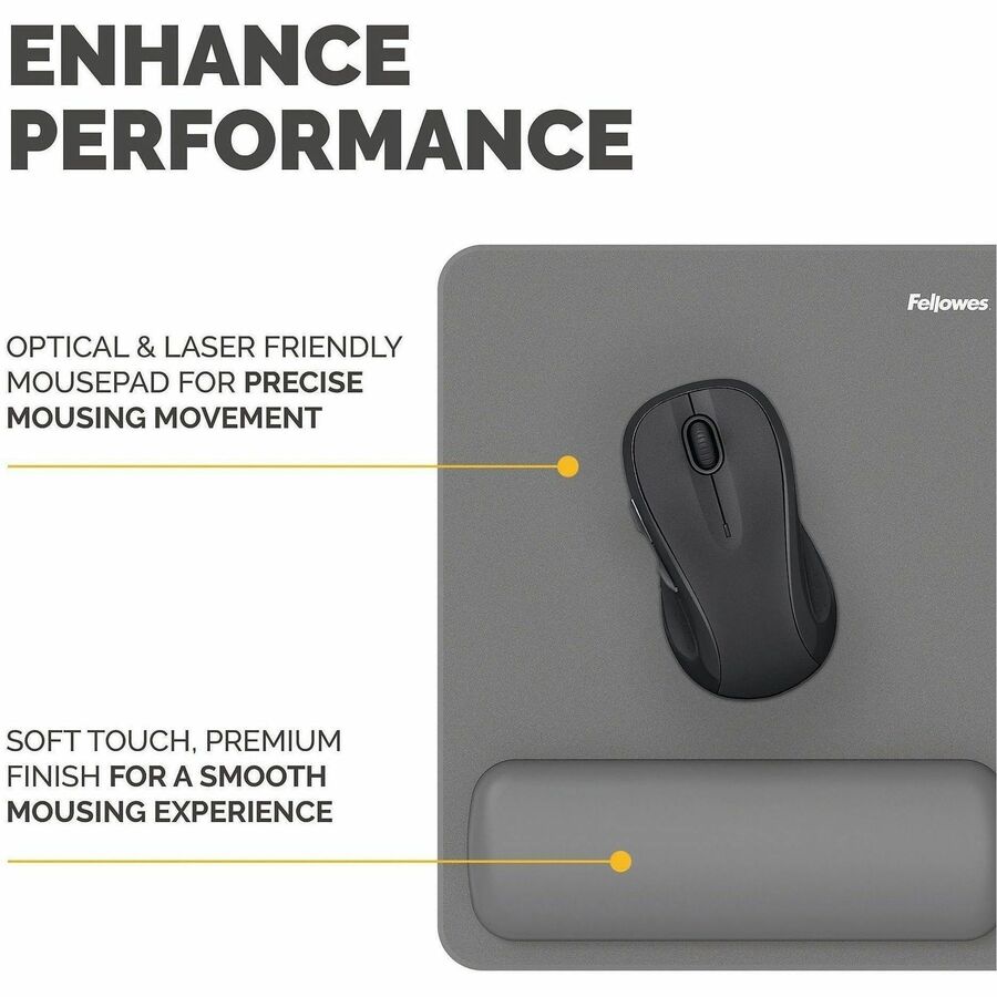 Image of Fellowes 100145420 Breyta Mousepad Wrist Rest, Gray, 0.68" H x 7.87" W x 9.44" Depth, Gray, Dust Resistant, Mouse, Retail