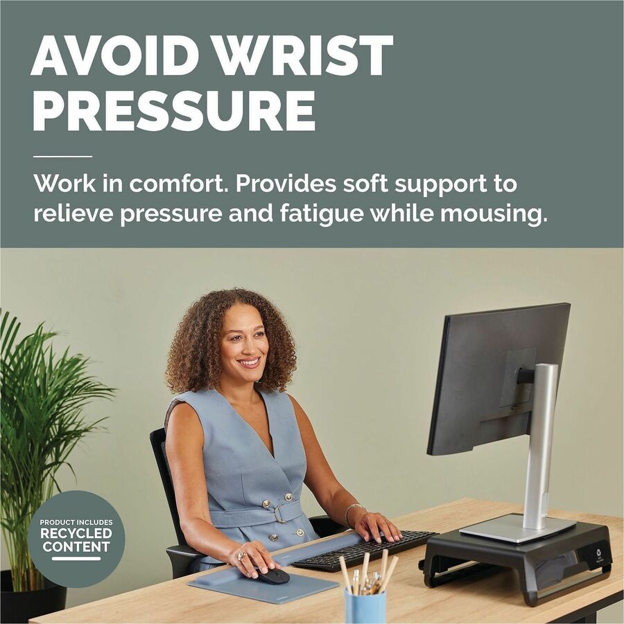 Image of Fellowes 100145421 Breyta Mousepad Wrist Rest, Blue, 0.68" H x 7.87" W x 9.44" Depth, Blue, Dust Resistant, Mouse, Retail