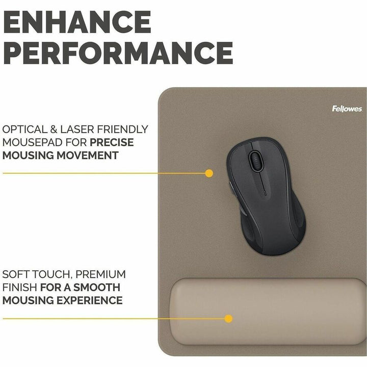 Image of Fellowes 100145443 Breyta Mousepad Wrist Rest, Sand, 0.68" H x 7.87" W x 9.44" Depth, Sand, Dust Resistant, Mouse, Retail