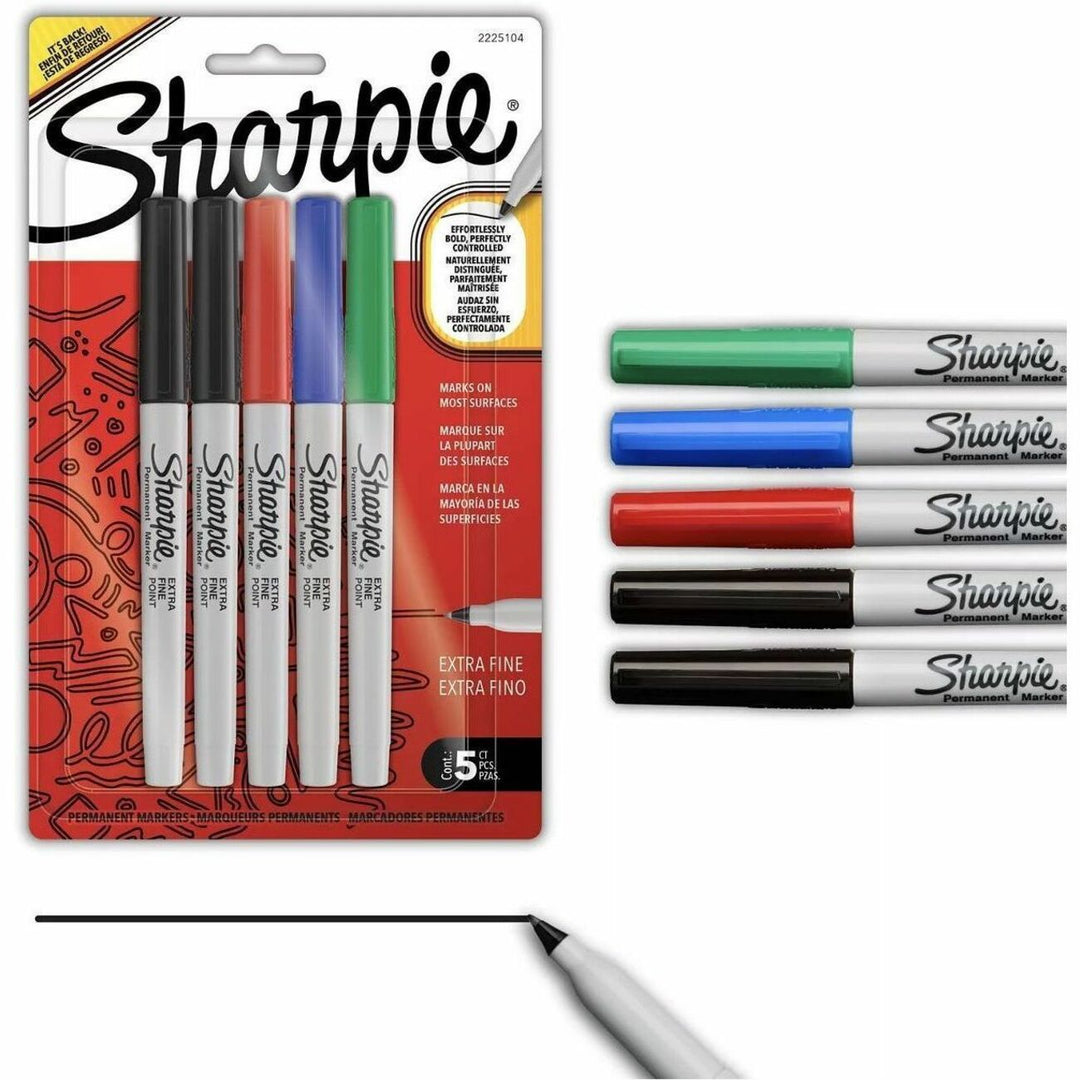 Image of Sharpie 2225104 X-fine Point Permanent Marker, Extra Fine, Bold Marker Point, Assorted Ink, Plastic Barrel, Multipurpose, 5