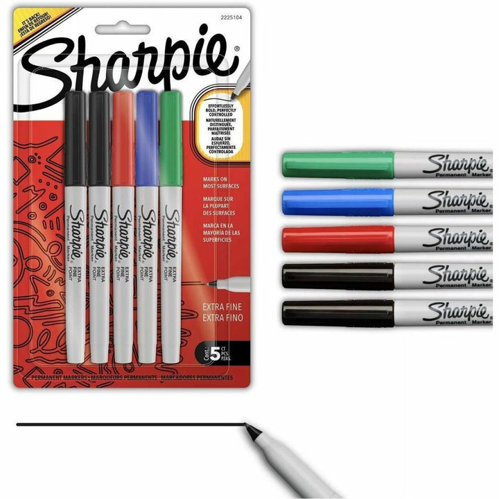 Image of Sharpie 2225104 X-fine Point Permanent Marker, Extra Fine, Bold Marker Point, Assorted Ink, Plastic Barrel, Multipurpose, 5