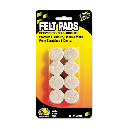 Image of Master Caster® 88496 Scratch Guard Felt Pads, 1" Dia, Circular, Beige, 16/pack