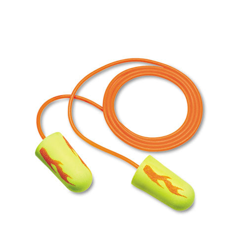 Image of 3M 311-1252 E-A-Rsoft Yellow Neon Blasts Soft Foam Earplugs, Corded, 33 dB NRR, One Size Fits Most, Yellow/Orange Bullet Plugs, 200/Box