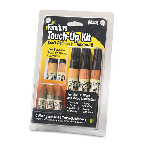 Image of Master Caster® 18000 ReStor-It Furniture Touch-Up Kit with (5) Woodgrain Markers, (3) Filler Sticks, 4.25 x 0.38 x 6.75