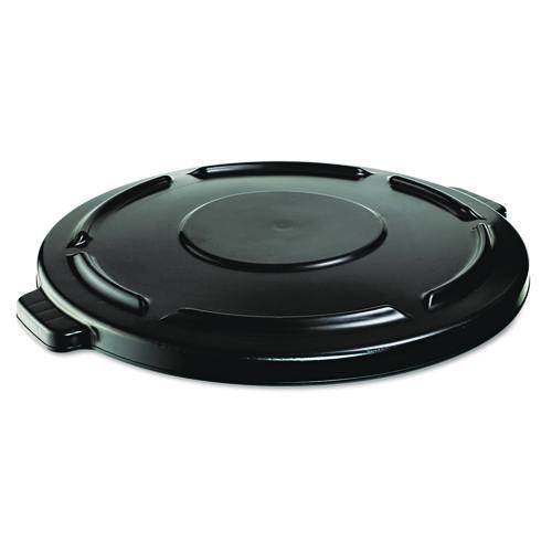 Image of Rubbermaid® Commercial FG264560BLA BRUTE Self-Draining Flat Top Lids, 24.5" dia x 1.5h, Black