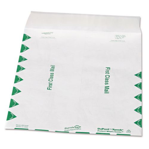 Image of Survivor® QUAR1530 Lightweight 14 lb Tyvek Catalog Mailers, First Class, #12 1/2, Square Flap, Redi-Strip Closure, 9.5 x 12.5, White, 100/Box