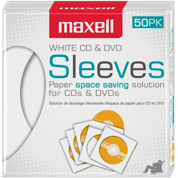 Image of Maxell® CD/DVD Sleeves, Clear Window, 50/BX, White