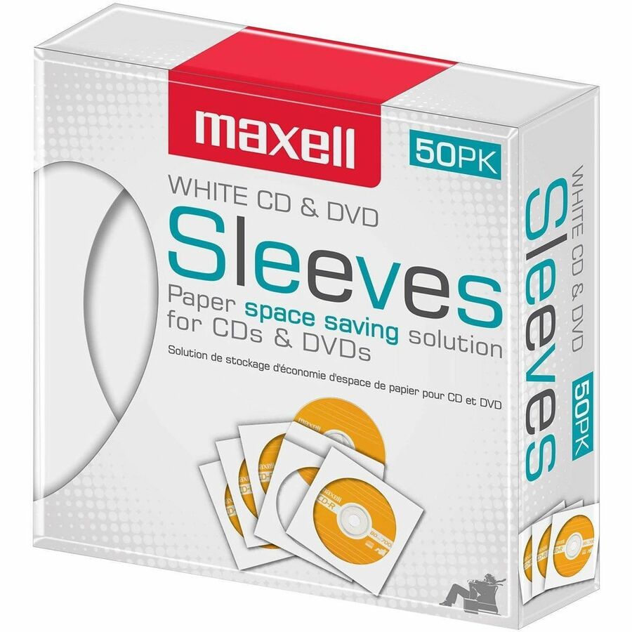Image of Maxell® CD/DVD Sleeves, Clear Window, 50/BX, White