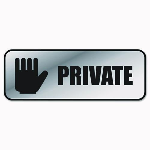 Image of COSCO 098210 Brushed Metal Office Sign, Private, 9 X 3, Silver