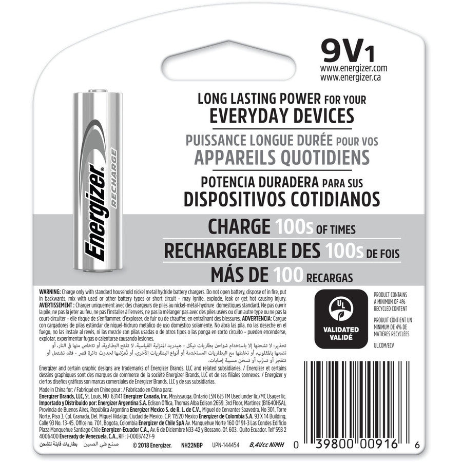 Image of Energizer® Nimh Rechargeable 9v Batteries