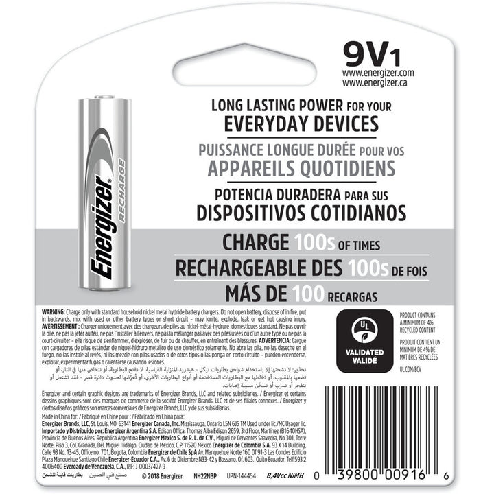 Image of Energizer® Nimh Rechargeable 9v Batteries