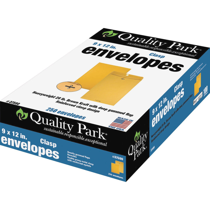 Image of Quality Park 37590 9 x 12 Clasp Envelopes in Dispenser Box, Clasp, #90, 9" W x 12" Length, 28 lb, Clasp, Kraft, Kraft, 250 / Box