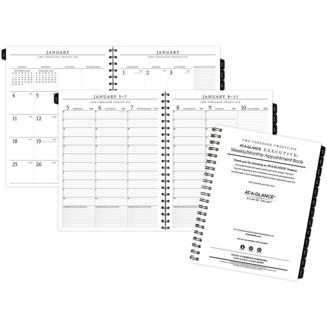 Image of AT-A-GLANCE® Executive Weekly/Monthly Planner Refill with 15-Minute Appointments, 11 x 8.25, White Sheets, 12-Month (Jan to Dec): 2025
