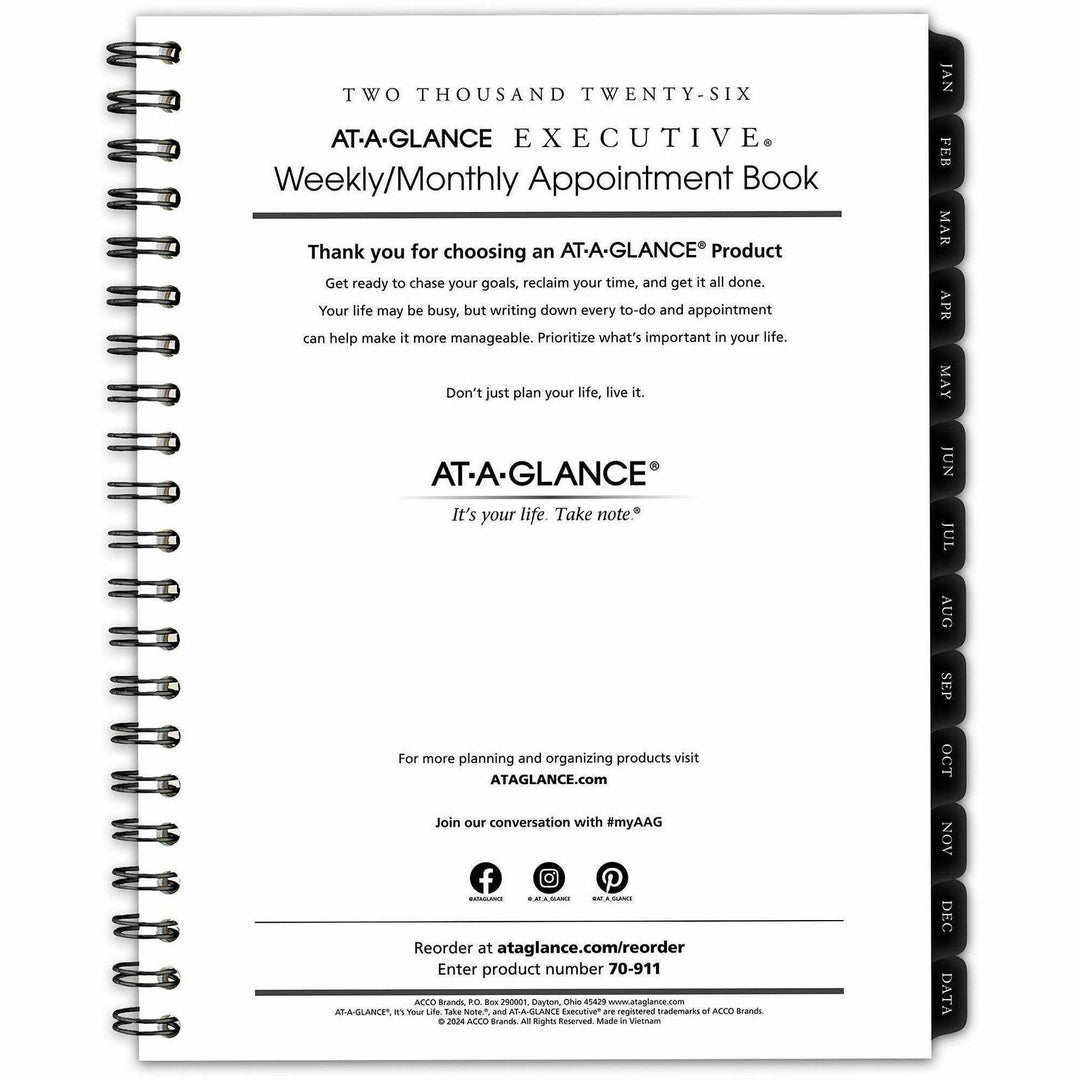 Image of AT-A-GLANCE® Executive Weekly/Monthly Planner Refill with 15-Minute Appointments, 11 x 8.25, White Sheets, 12-Month (Jan to Dec): 2025