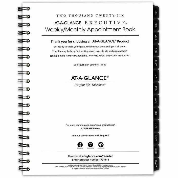 Image of AT-A-GLANCE® Executive Weekly/Monthly Planner Refill with 15-Minute Appointments, 11 x 8.25, White Sheets, 12-Month (Jan to Dec): 2025