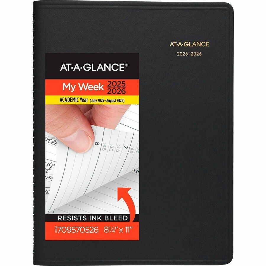 Image of AT-A-GLANCE® Weekly Appointment Book, 11 x 8.25, Black Cover, 14-Month (July to Aug): 2024 to 2025