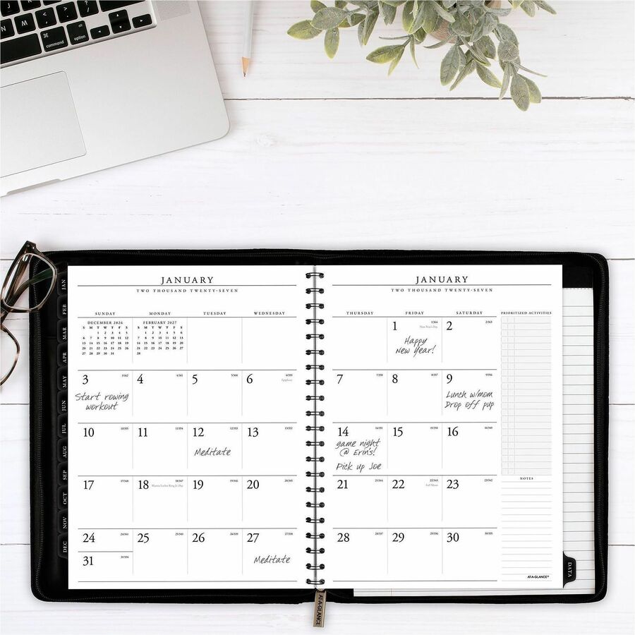 Image of AT-A-GLANCE® Exec Wkly/Mthly Zip Planner,12 Mth Jan-Dec,8-1/4"x10-7/8",BK