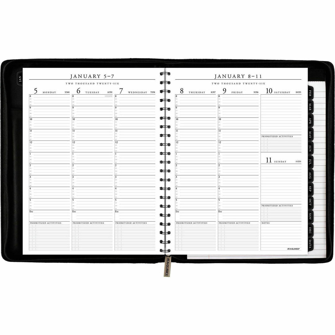 Image of AT-A-GLANCE® Exec Wkly/Mthly Zip Planner,12 Mth Jan-Dec,8-1/4"x10-7/8",BK