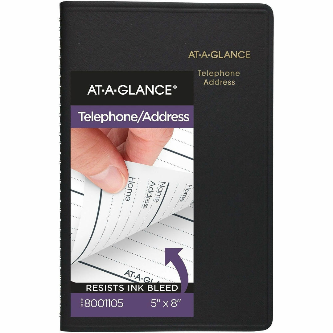 Image of AT-A-GLANCE® Telephone/Address Book, 4.78 x 8, Black Simulated Leather, 100 Sheets