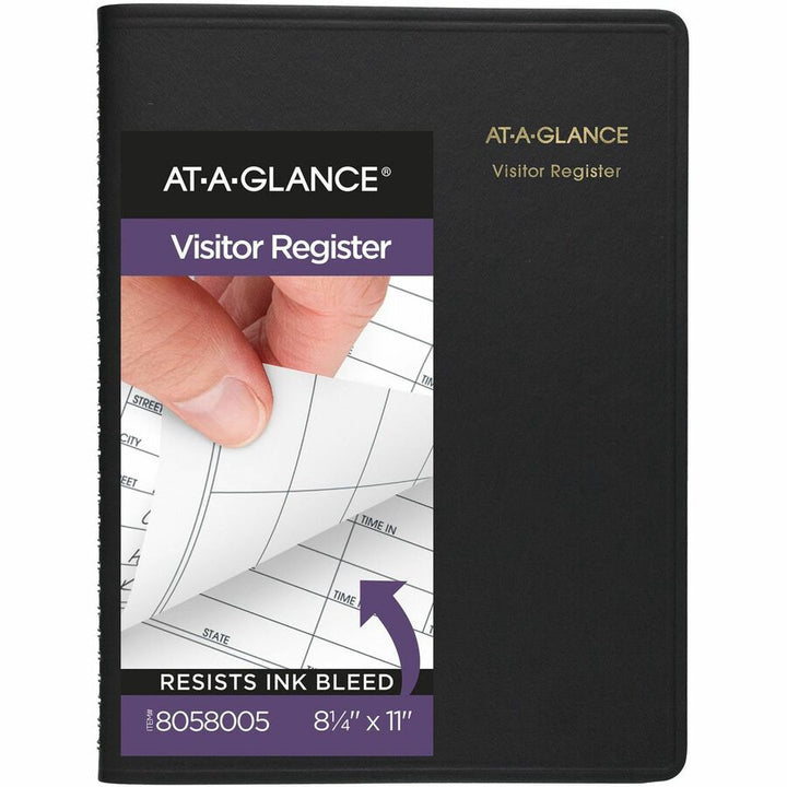 Image of AT-A-GLANCE® Visitor Register Book, Black Cover, 10.88 X 8.38 Sheets, 60 Sheets/book