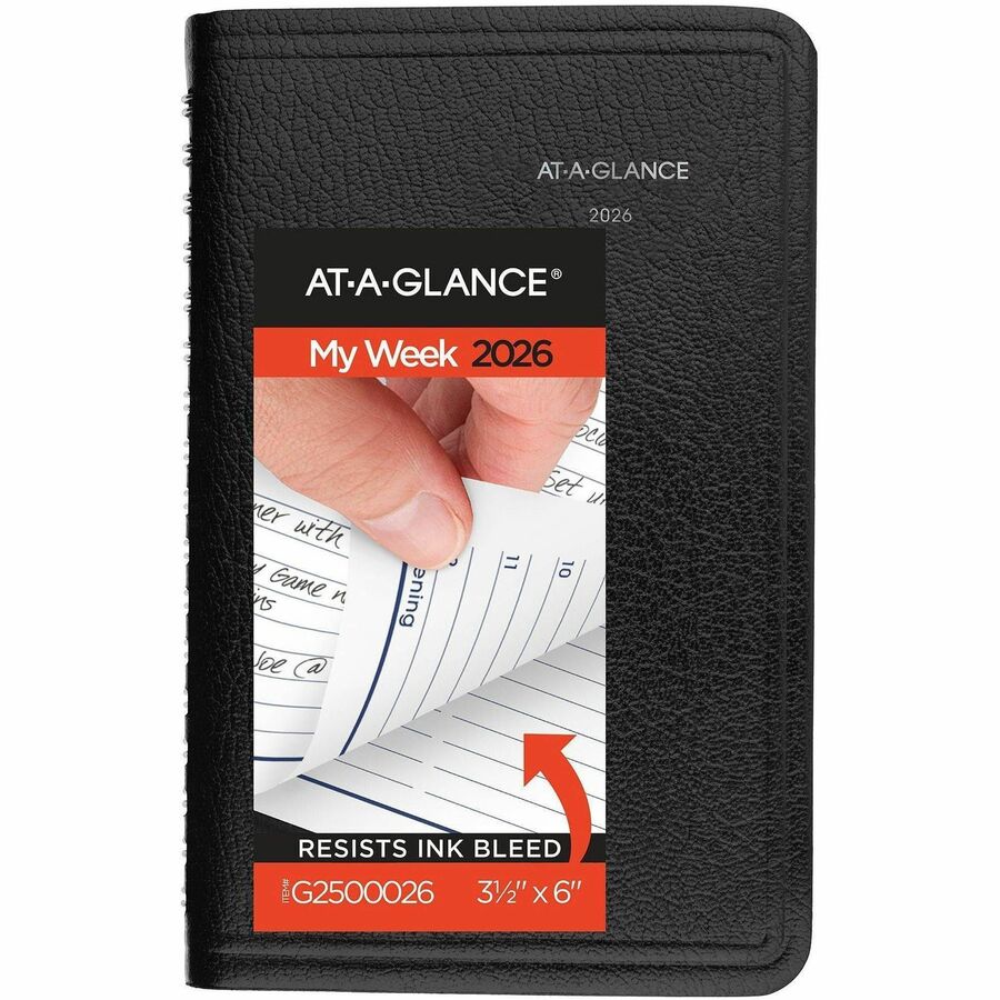 Image of AT-A-GLANCE® DayMinder Weekly Pocket Appointment Book with Telephone/Address Section, 6 x 3.5, Black Cover, 12-Month (Jan to Dec): 2025
