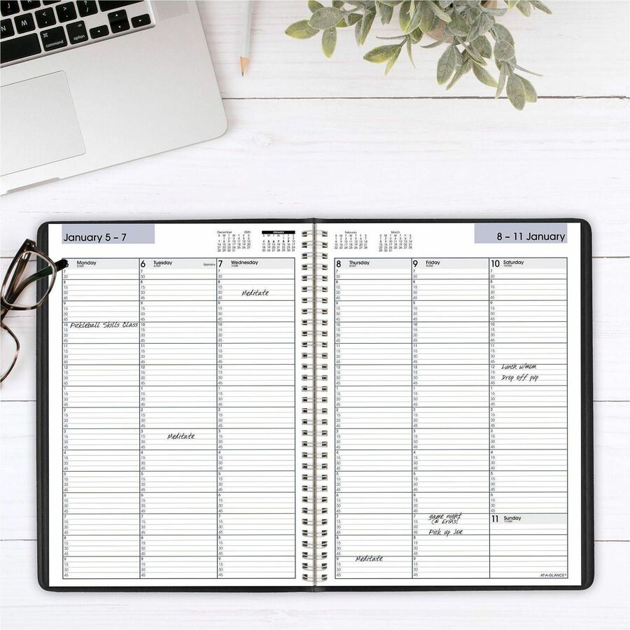 Image of AT-A-GLANCE® DayMinder Weekly Appointment Book, Vertical-Column Format, 11 x 8, Black Cover, 12-Month (Jan to Dec): 2025