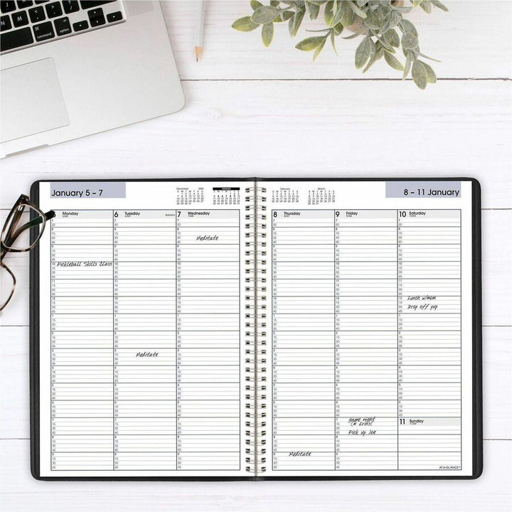 Image of AT-A-GLANCE® DayMinder Weekly Appointment Book, Vertical-Column Format, 11 x 8, Black Cover, 12-Month (Jan to Dec): 2025