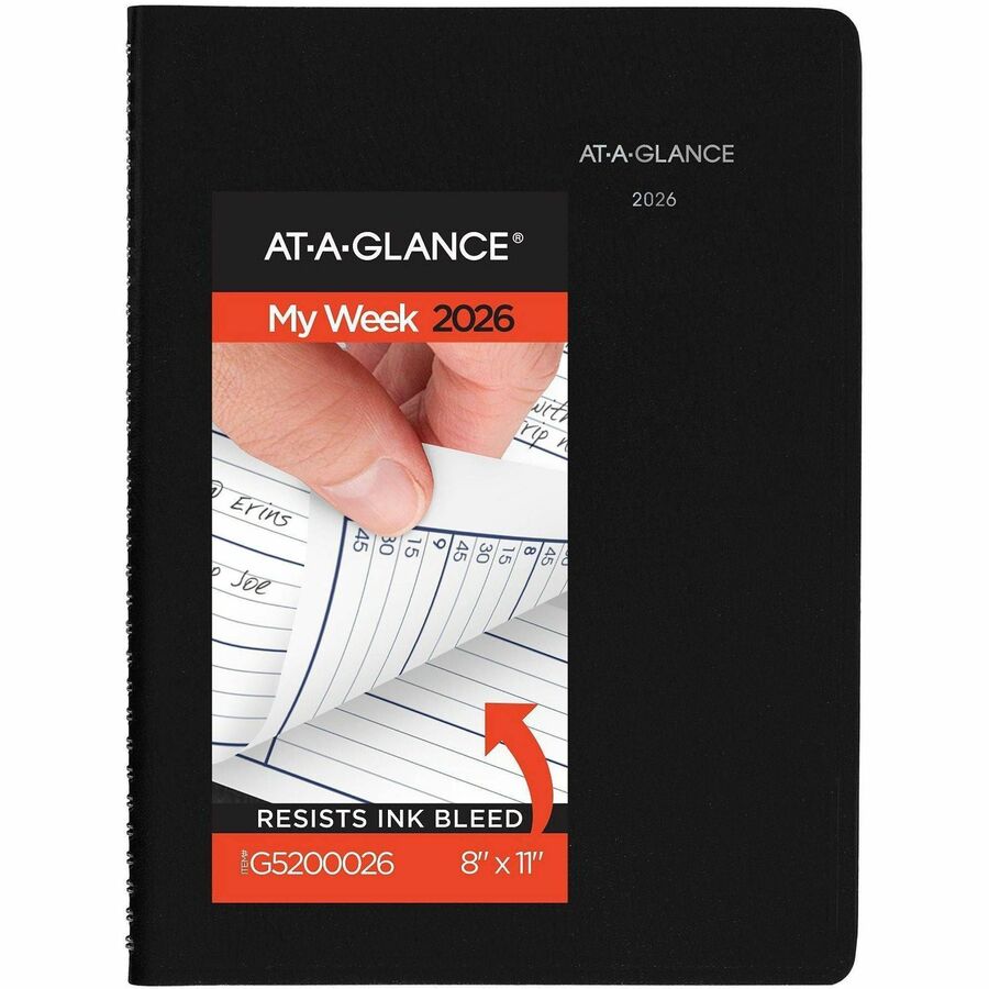 Image of AT-A-GLANCE® DayMinder Weekly Appointment Book, Vertical-Column Format, 11 x 8, Black Cover, 12-Month (Jan to Dec): 2025