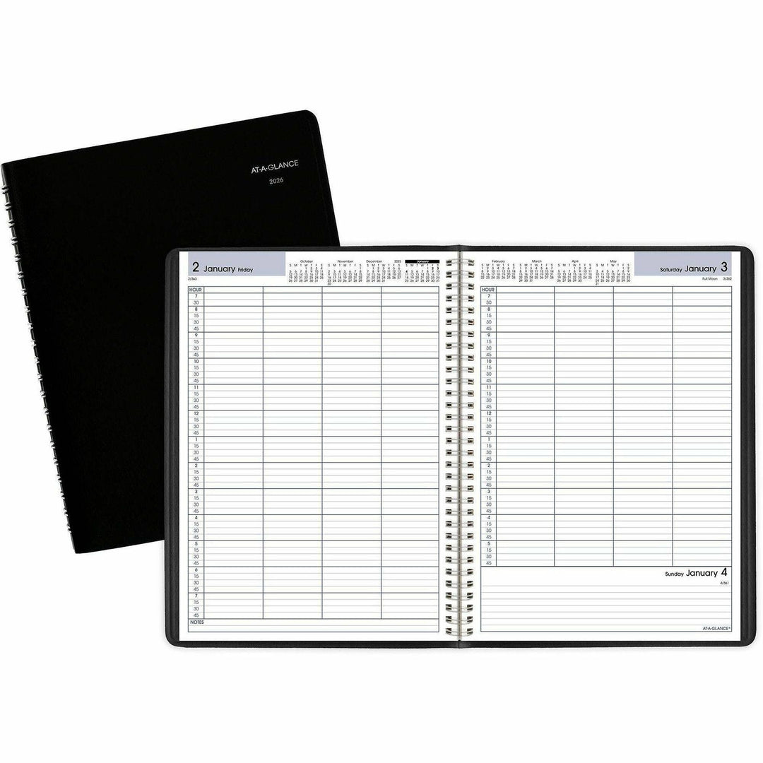 Image of AT-A-GLANCE® DayMinder Four-Person Group Daily Appointment Book, 11 x 8, Black Cover, 12-Month (Jan to Dec): 2025