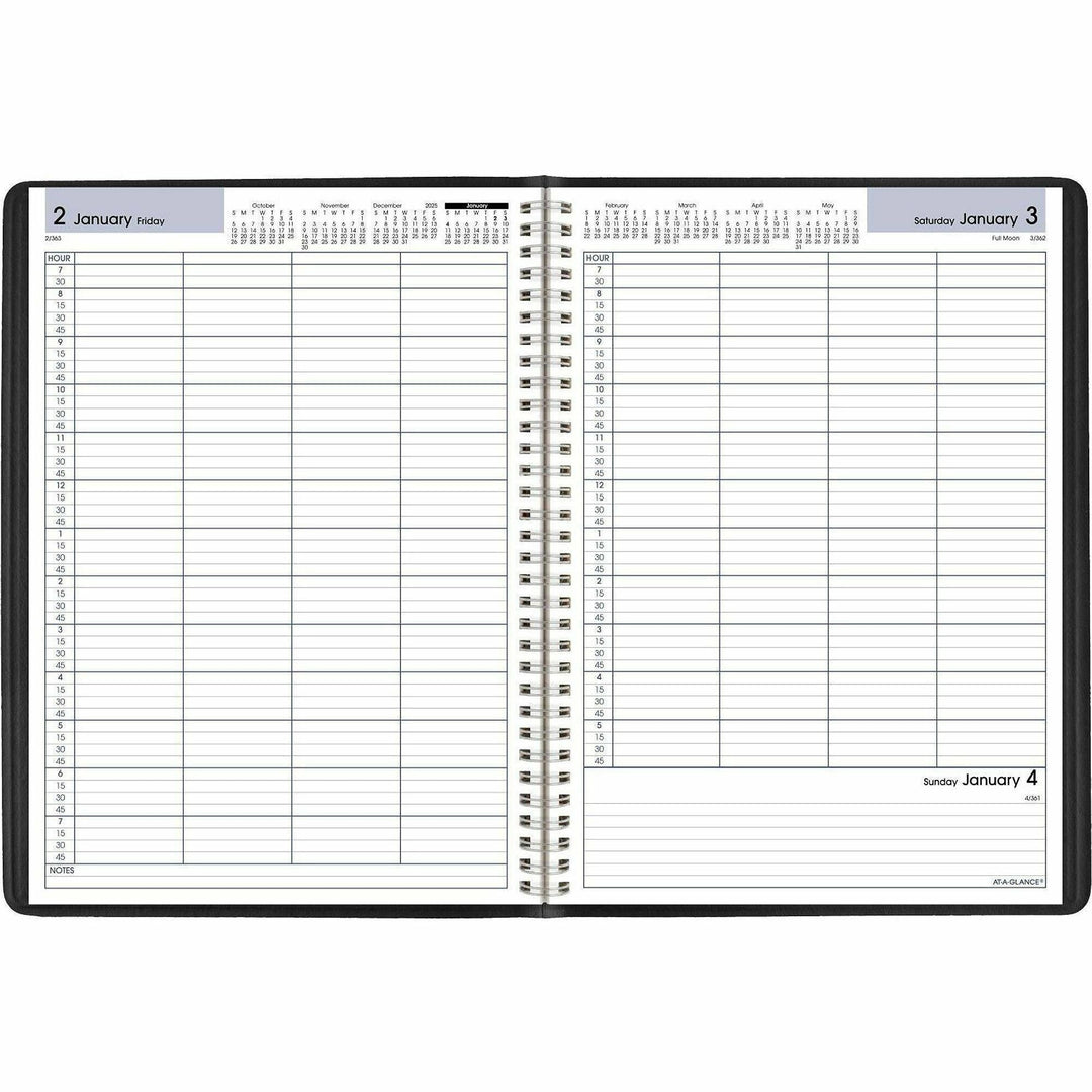 Image of AT-A-GLANCE® DayMinder Four-Person Group Daily Appointment Book, 11 x 8, Black Cover, 12-Month (Jan to Dec): 2025