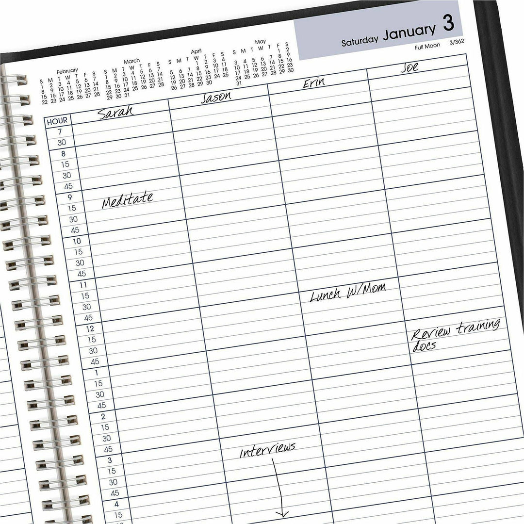 Image of AT-A-GLANCE® DayMinder Four-Person Group Daily Appointment Book, 11 x 8, Black Cover, 12-Month (Jan to Dec): 2025