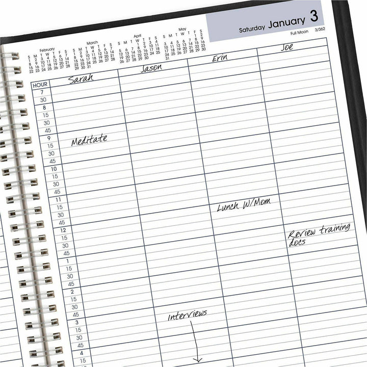 Image of AT-A-GLANCE® DayMinder Four-Person Group Daily Appointment Book, 11 x 8, Black Cover, 12-Month (Jan to Dec): 2025