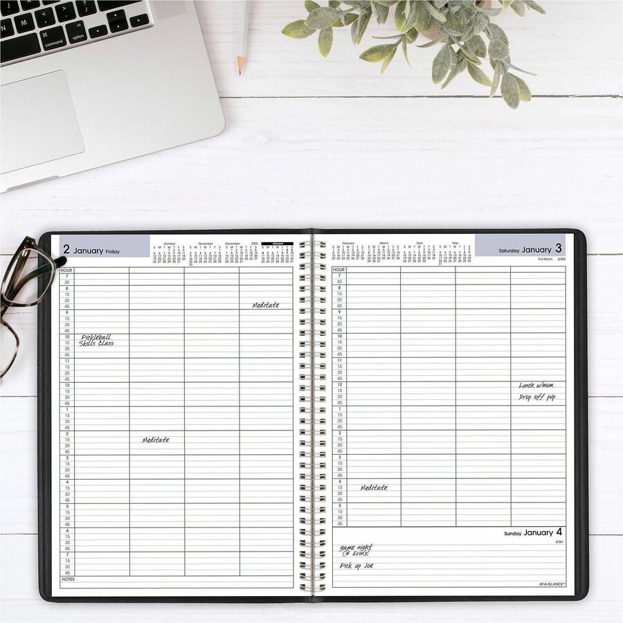 Image of AT-A-GLANCE® DayMinder Four-Person Group Daily Appointment Book, 11 x 8, Black Cover, 12-Month (Jan to Dec): 2025