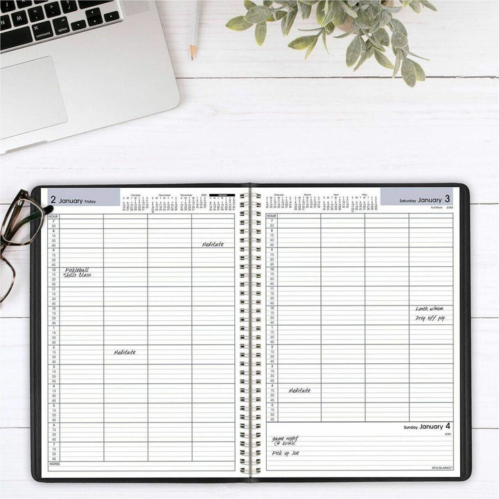 Image of AT-A-GLANCE® DayMinder Four-Person Group Daily Appointment Book, 11 x 8, Black Cover, 12-Month (Jan to Dec): 2025