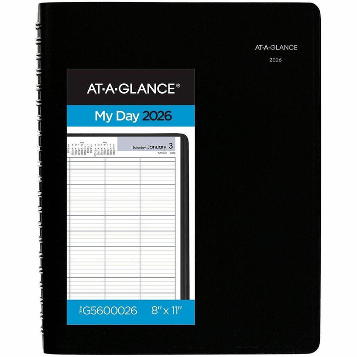 Image of AT-A-GLANCE® DayMinder Four-Person Group Daily Appointment Book, 11 x 8, Black Cover, 12-Month (Jan to Dec): 2025
