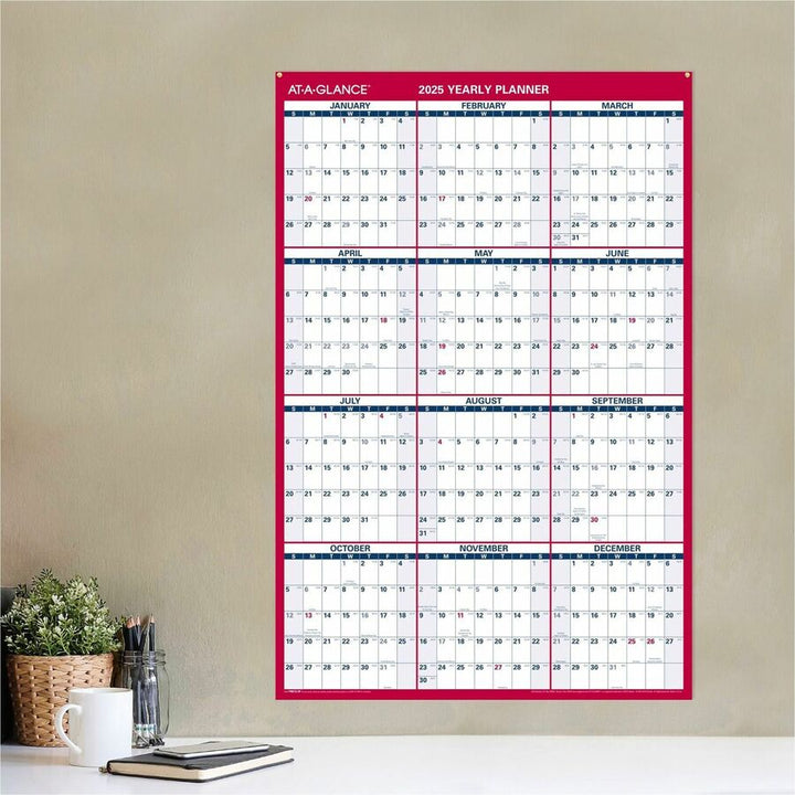 Image of AT-A-GLANCE® Vertical/Horizontal Wall Calendar, 24 x 36, White/Blue/Red Sheets, 12-Month (Jan to Dec): 2025